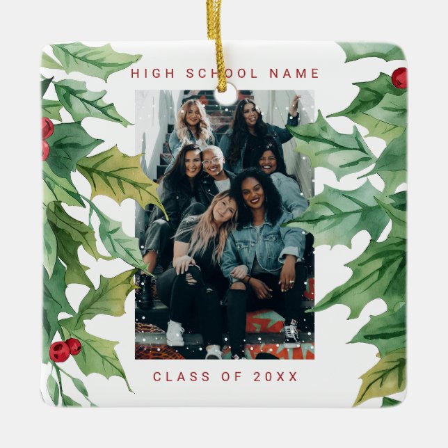 Christmas Mistletoe School College Photo Julgransprydnad Keramik (Framsida)