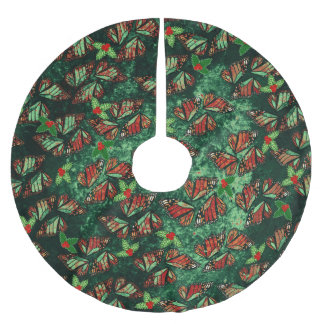 Christmas Monarch Butterfly Wings and Holly Berry Julgransmatta Borstad Polyester