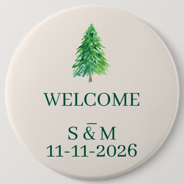 Christmas Monogram Elegant Forest Tree Welcome Knapp (Framsida)