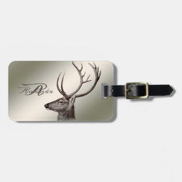 Christmas Monogram Floral Reindeer Golden Winter Bagagebricka