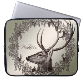 Christmas Monogram Floral Reindeer Golden Winter Laptop Fodral