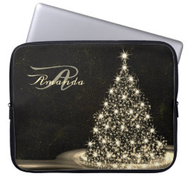 Christmas Monogram Golden Shiny Tree Winter Black Laptop Fodral