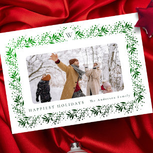 CHRISTMAS monogram Grönt Foil Botanicals Ram Julkort
