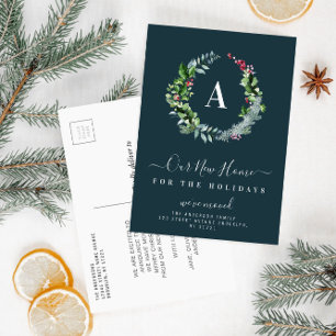 Christmas monogram-meddelande om flytta vykort