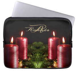 Christmas Monogram Red Candles Winter Holidays Laptop Fodral