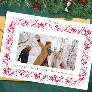 CHRISTMAS monogram Red Foil Botanicals Ram Julkort