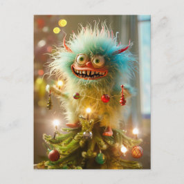 Christmas monster at Christmass tree Vykort