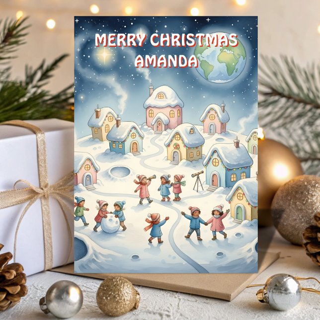 Christmas Moon Village Kids Card Helgkort (Skapare uppladdad)