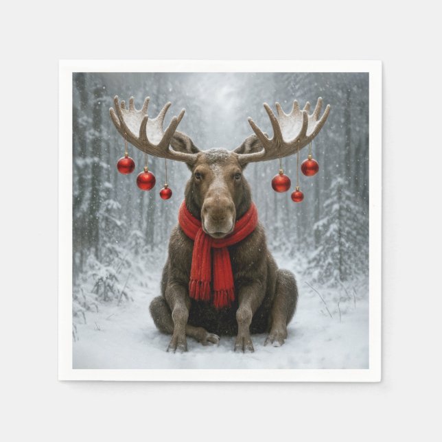 Christmas Moose In a Snowy Forest Pappersservett (Framsidan)