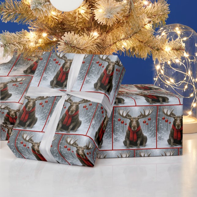 Christmas Moose In a Snowy Forest Presentpapper (Helgdagar)
