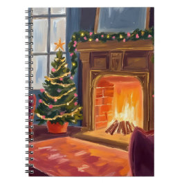Christmas Morning Fireplace Holiday Watercolor Anteckningsbok