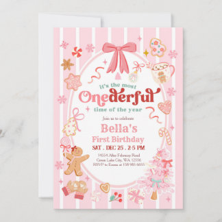 Christmas Most Onederful Time 1st Birthday Invite Inbjudningar