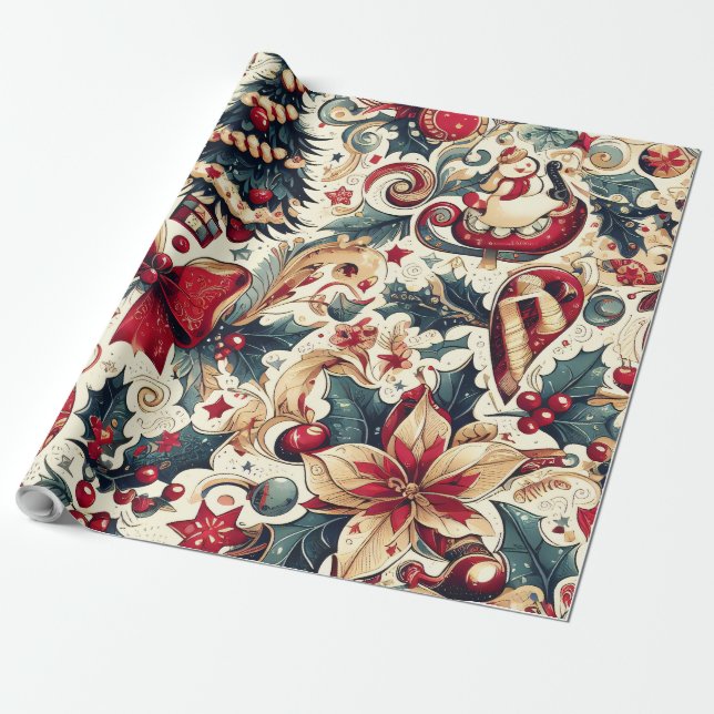 Christmas Motifs Wrapping Paper n3 Presentpapper (Utrullad)