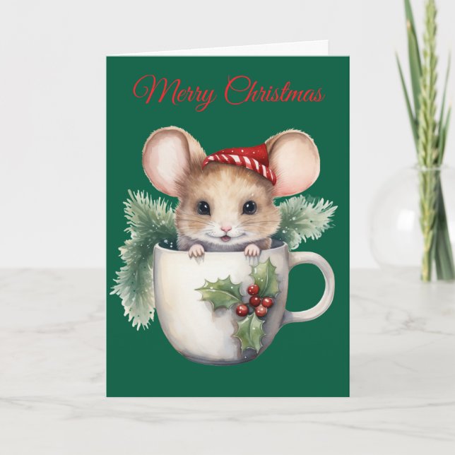 Christmas Mouse in Teacup Helgkort (Framsida)