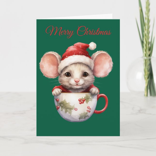 Christmas Mouse in Teacup Helgkort (Framsida)