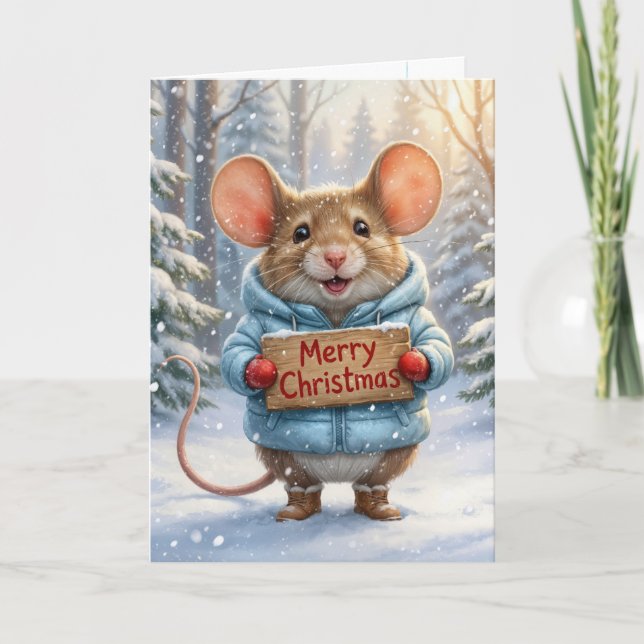 Christmas Mouse In Winter Forest Kort (Framsida)