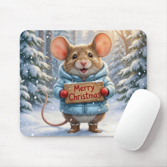 Christmas Mouse In Winter Forest Musmatta (Med mus)