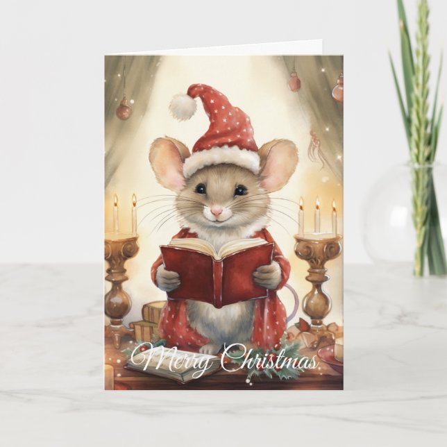 Christmas Mouse reading Helgkort (Framsida)
