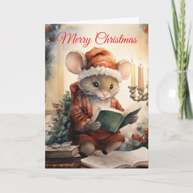 Christmas Mouse reading Helgkort (Framsida)