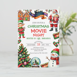 Christmas Movie Night Holiday Party Invitation Inbjudningar