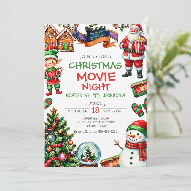 Christmas Movie Night Holiday Party Invitation Inbjudningar (Stående Fram)