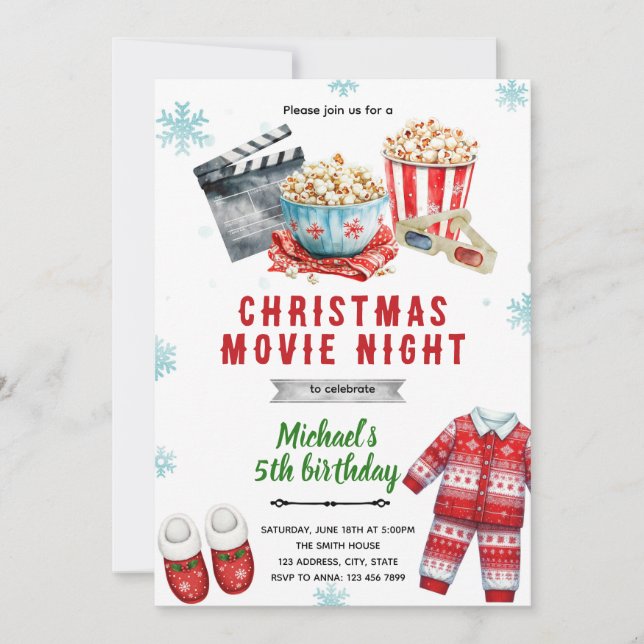 Christmas movie popcorn Invitation Inbjudningar (Framsida)