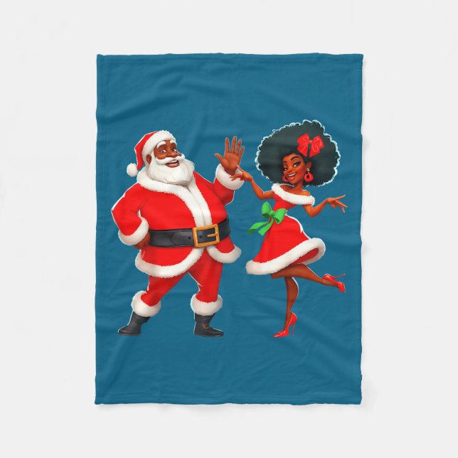 Christmas Mr Santa Mrs Claus Dancing African Ameri Fleecefilt (Framsidan)