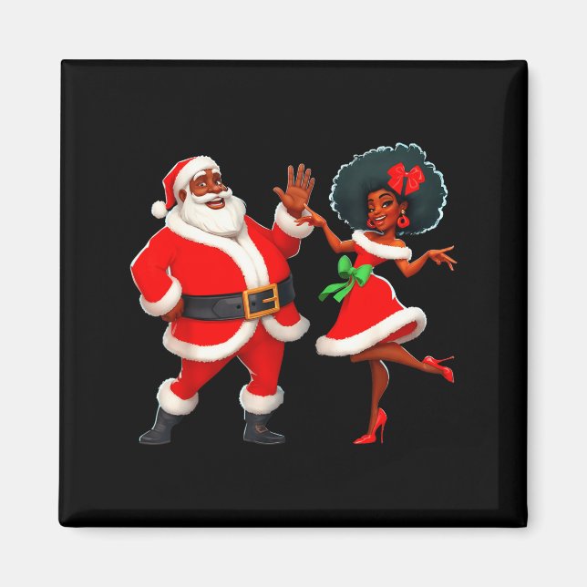 Christmas Mr Santa Mrs Claus Dancing African Ameri Magnet (Framsidan)