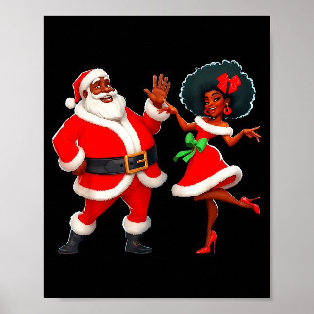 Christmas Mr Santa Mrs Claus Dancing African Ameri Poster (Framsidan)