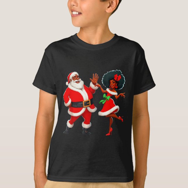 Christmas Mr Santa Mrs Claus Dancing African Ameri T Shirt (Framsida)