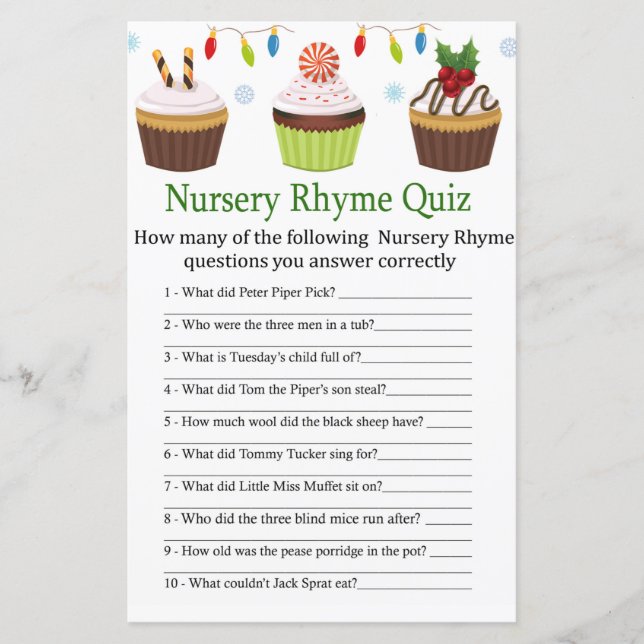christmas muffinsar Nursery Rhyme Quiz babydusch (Framsida)
