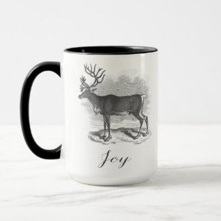 Christmas mug with antique deer etching says Joy Mugg