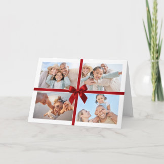 CHRISTMAS MULTI PHOTO modern gift red ribbon bow Tack Kort