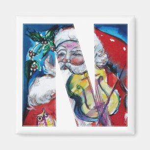 CHRISTMAS N BREV / SANTA MED VIOLIN MONOGRAM MAGNET