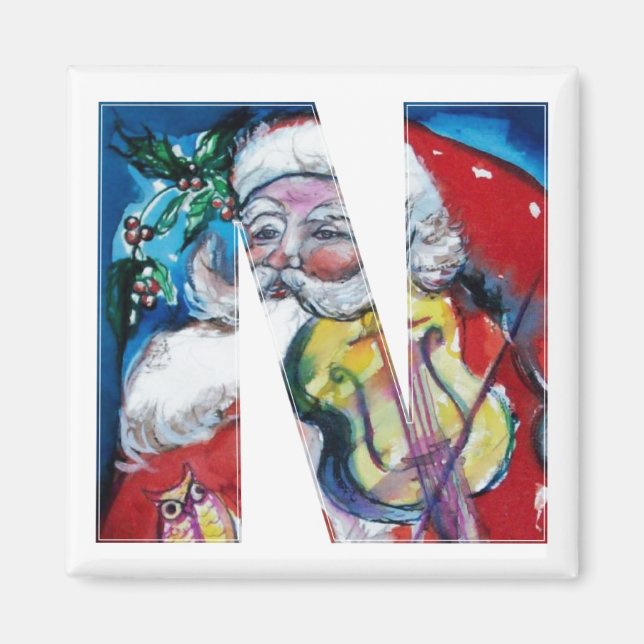CHRISTMAS N BREV / SANTA MED VIOLIN MONOGRAM MAGNET (Framsidan)