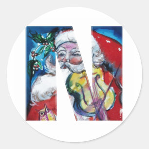 CHRISTMAS N BREV / SANTA MED VIOLIN MONOGRAM RUNT KLISTERMÄRKE