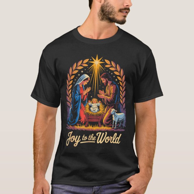 Christmas Nativity Christian Birth Of Jesus Joy To T Shirt (Framsida)