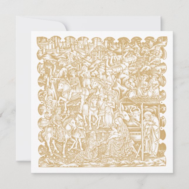 Christmas Nativity Renaissance Era Woodcut Julkort (Framsida)