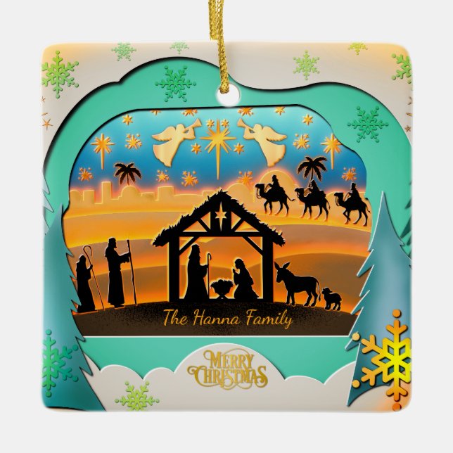 Christmas Nativity Scene 3D | Religious Holiday  Julgransprydnad Keramik (Framsida)