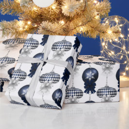 Christmas Navy Bow Velvet Pattern Presentpapper