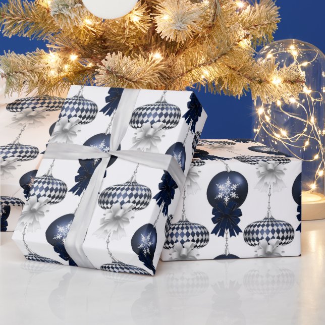 Christmas Navy Bow Velvet Pattern Presentpapper (Helgdagar)