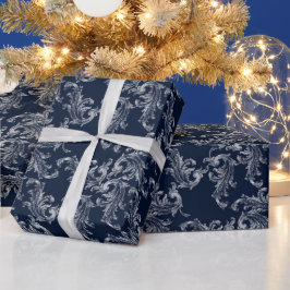 Christmas Navy Bow Velvet Pattern Presentpapper