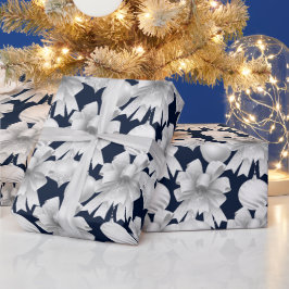 Christmas Navy Bow Velvet Pattern Presentpapper
