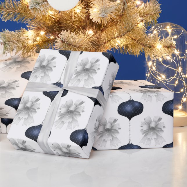 Christmas Navy Bow Velvet Pattern Presentpapper (Helgdagar)