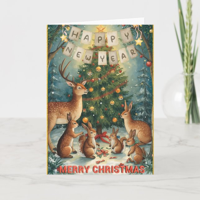 Christmas New Year Woodland Greeting Card Kort (Framsida)