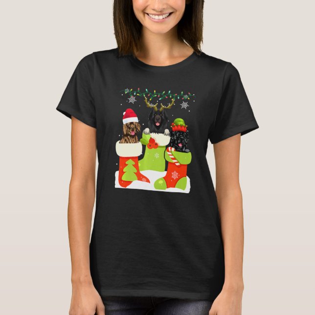 Christmas Newfoundland In Sock Xmas Reindeer Santa T Shirt (Framsida)