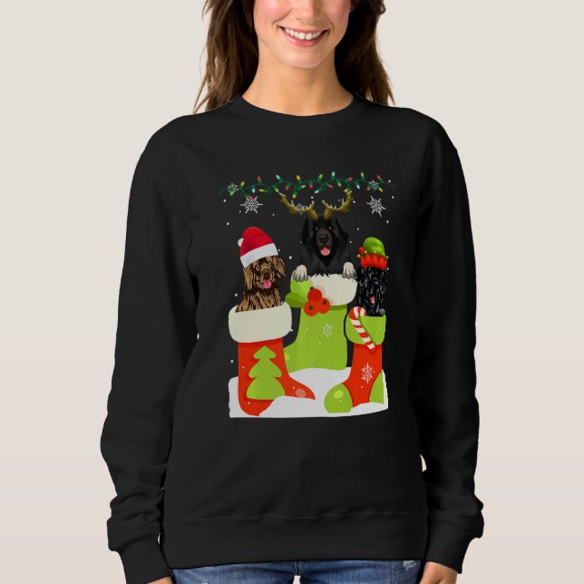 Christmas Newfoundland In Sock Xmas Reindeer Santa T Shirt (Framsida)