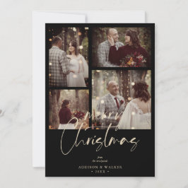 Christmas Newlyweds Black Trendy Collage 4 Photos Julkort