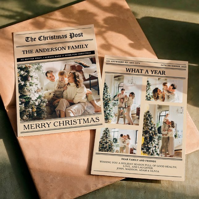 Christmas Newspaper Warm Beige Photo What a Year Julkort (Skapare uppladdad)
