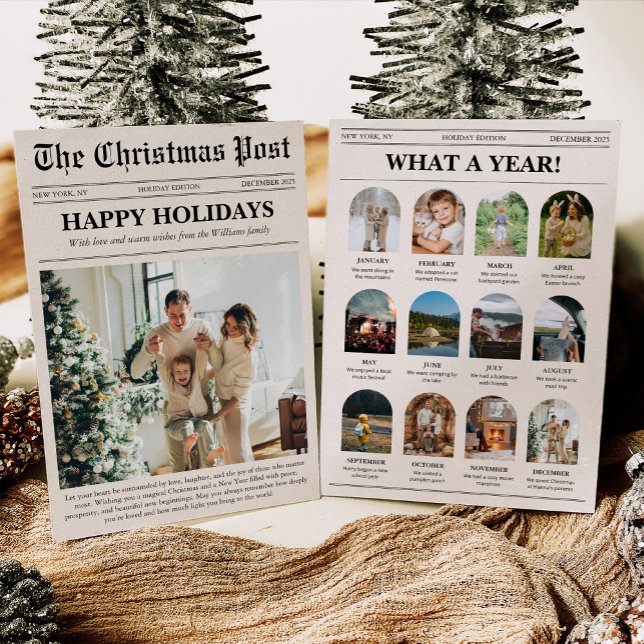 Christmas Newspaper Year in Review Family Photo Julkort (Skapare uppladdad)